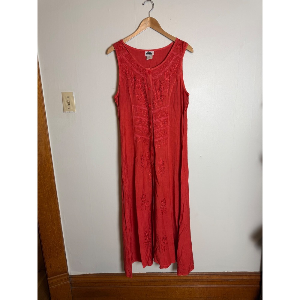 Metropolitan Red Embroidered Rayon Maxi Dress minimalist Boho lagnelook euro M
